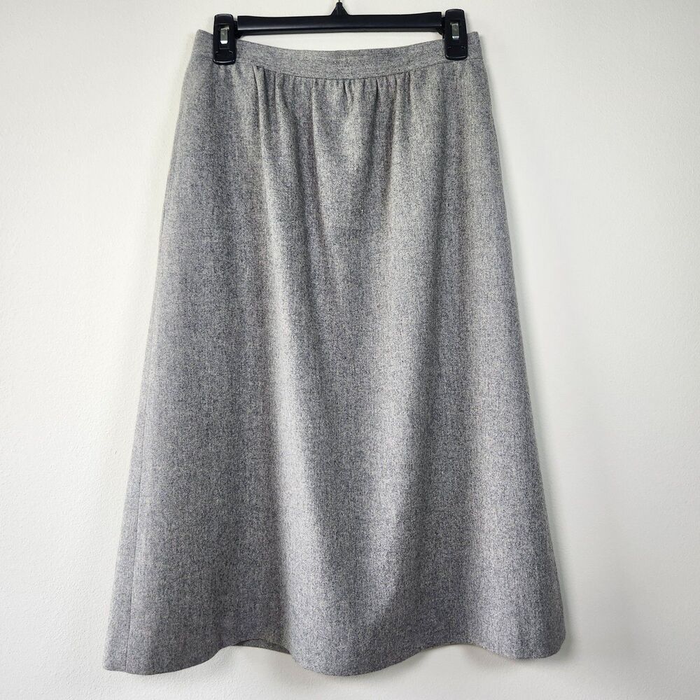Vintage Evan Picone 100% Wool Gray A-Line Midi Skirt Lined Classic Back Zip Pock